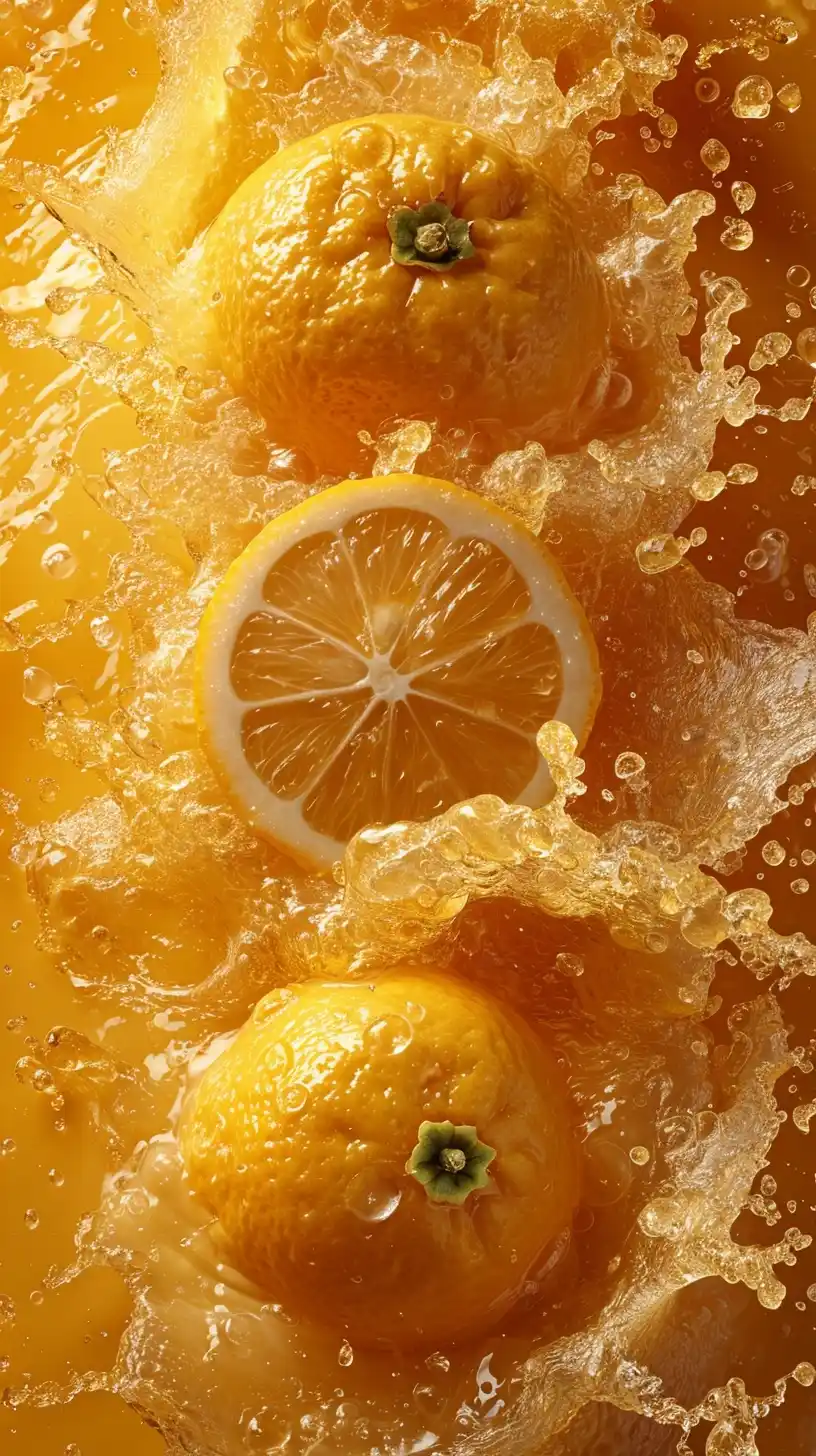 Vibrant Yuzu Splash Midjourney提示词