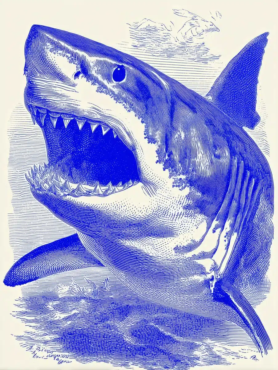Halftone Shark Teeth Illustration Midjourney提示词