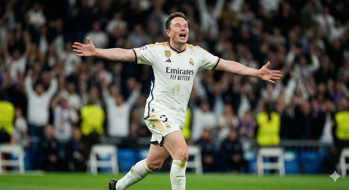 Elon Musk Soccer Player Celebration: Joyful Sports Action Nano Banana提示词