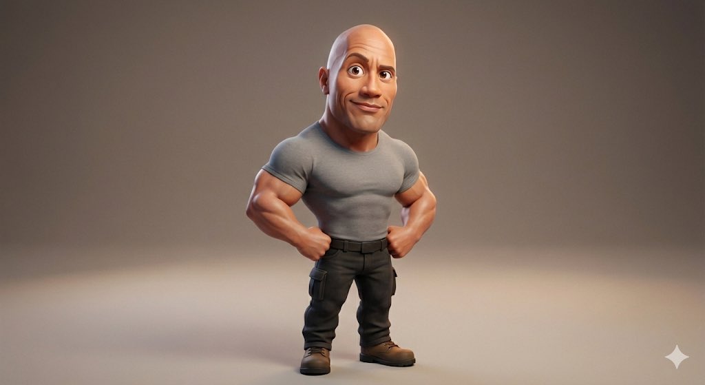 Stylized Dwayne 'The Rock' Johnson 3D Render Art Nano Banana提示词