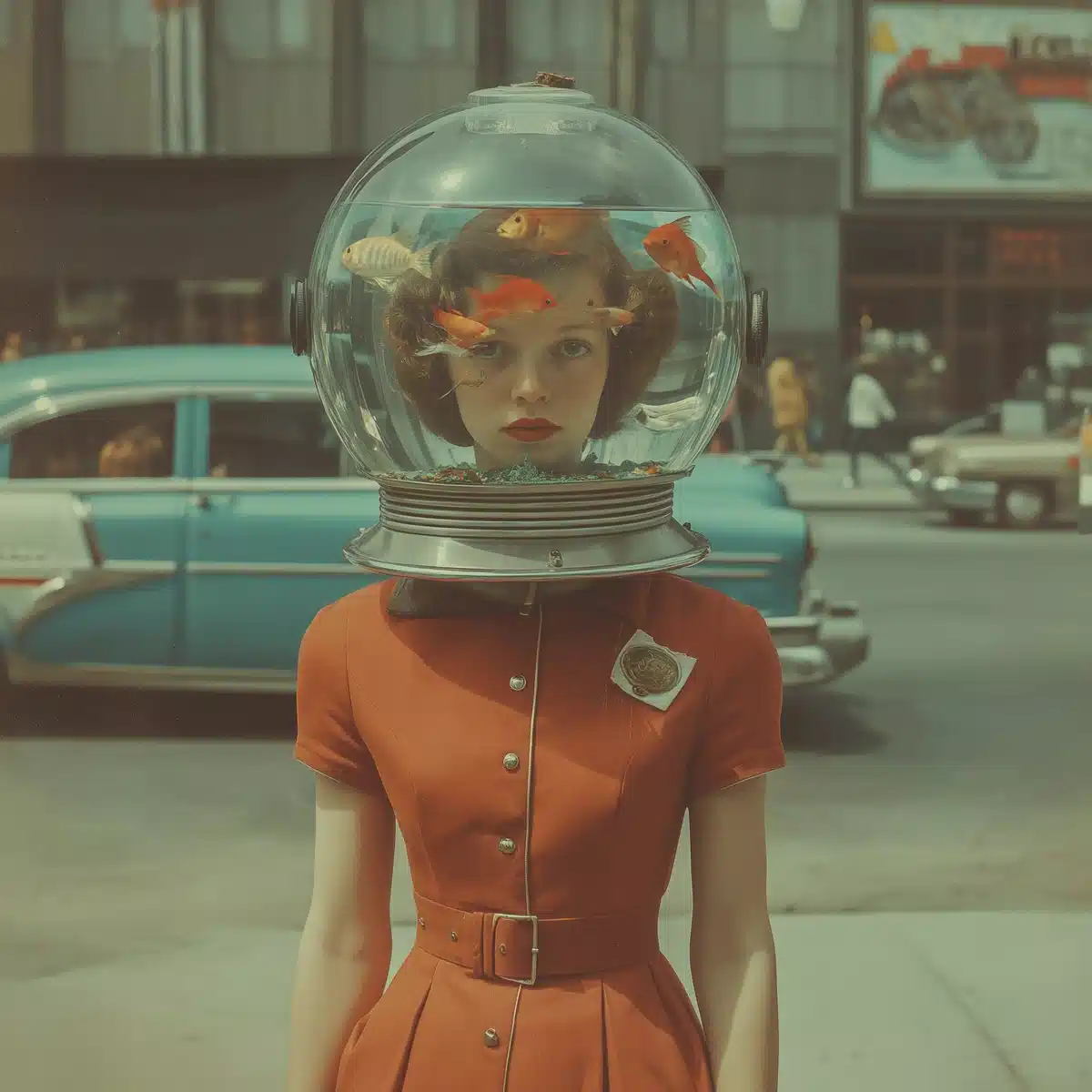 Aquarium-Headed Woman Portrait Midjourney提示词