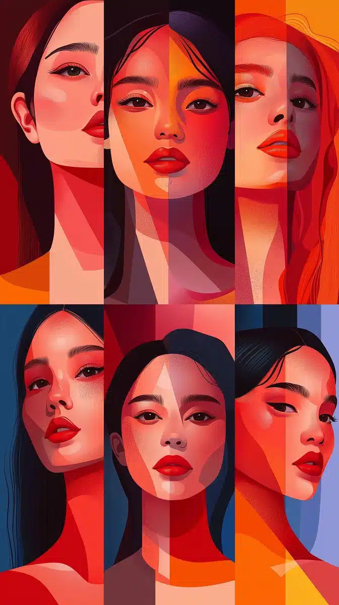 Flat Vector Asian Women Midjourney提示词