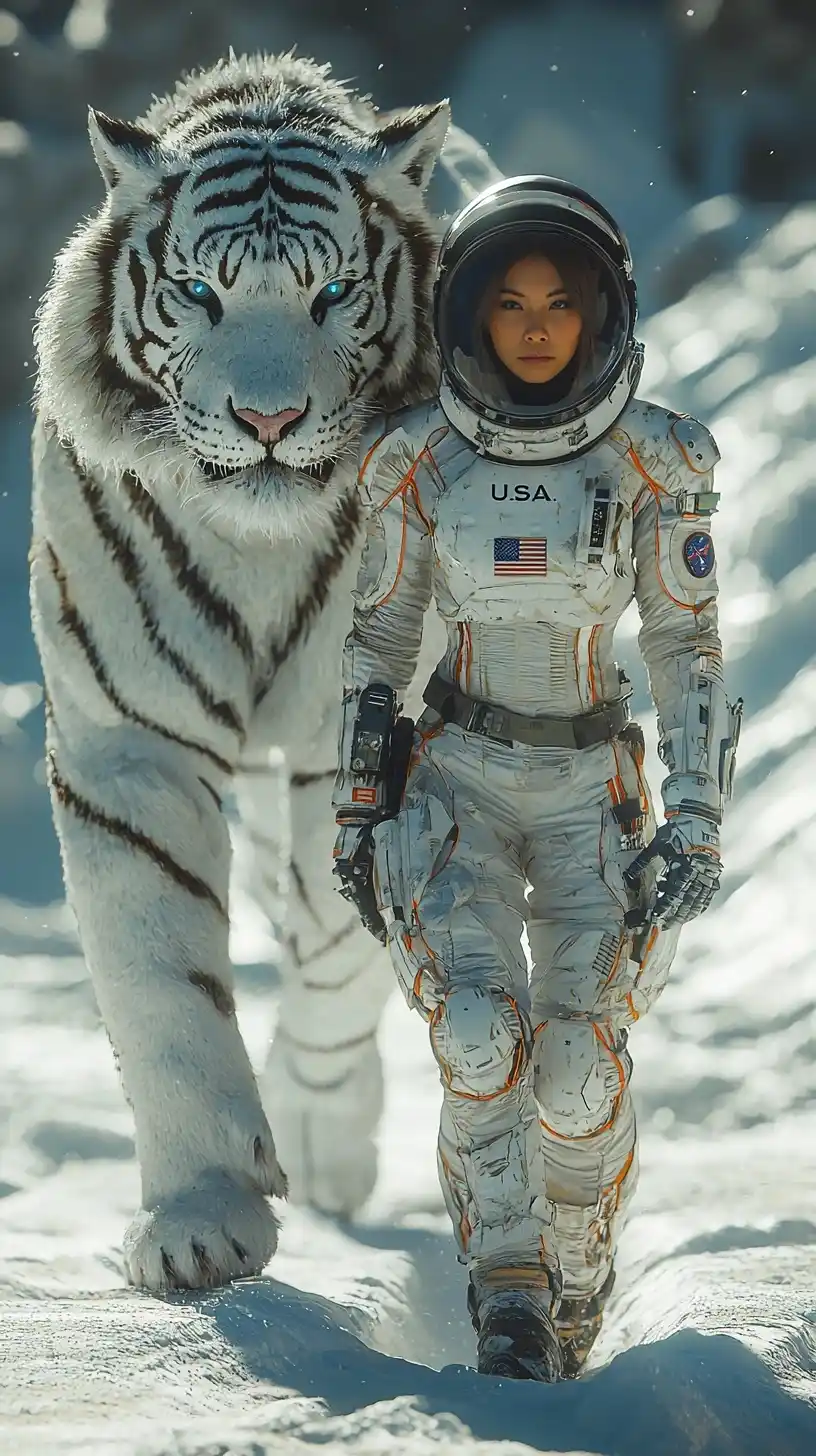 Astronaut-Soldier with Robotic Tiger Midjourney提示词