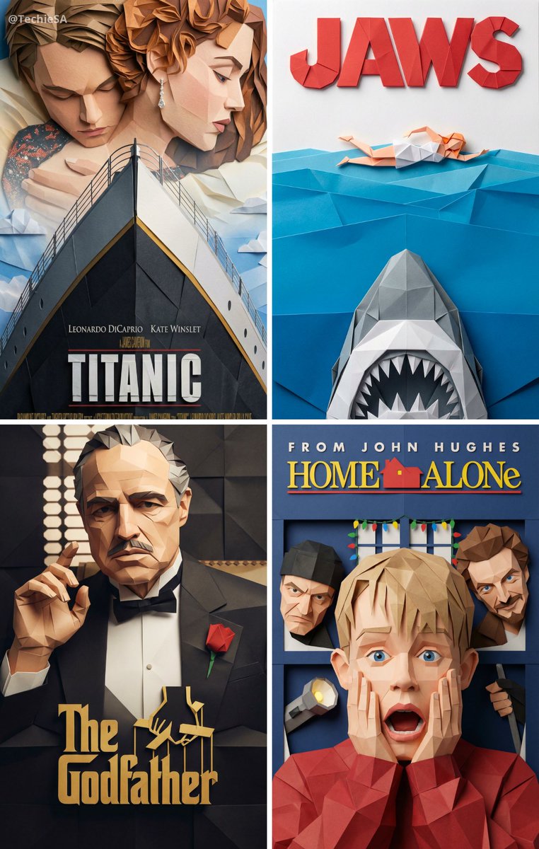 Papercraft Movie Posters: Iconic Film Art in Origami Style Nano Banana提示词