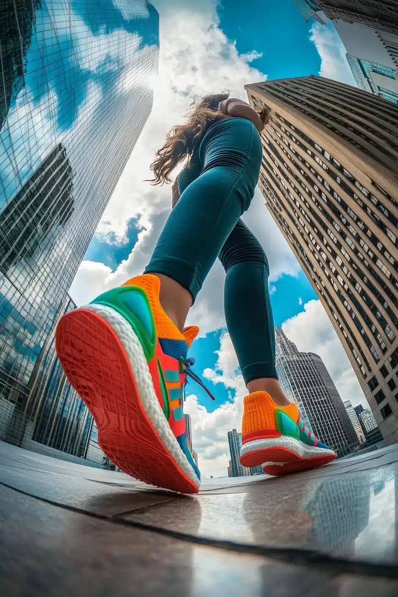 Fisheye Sneakers Against Architecture Midjourney提示词