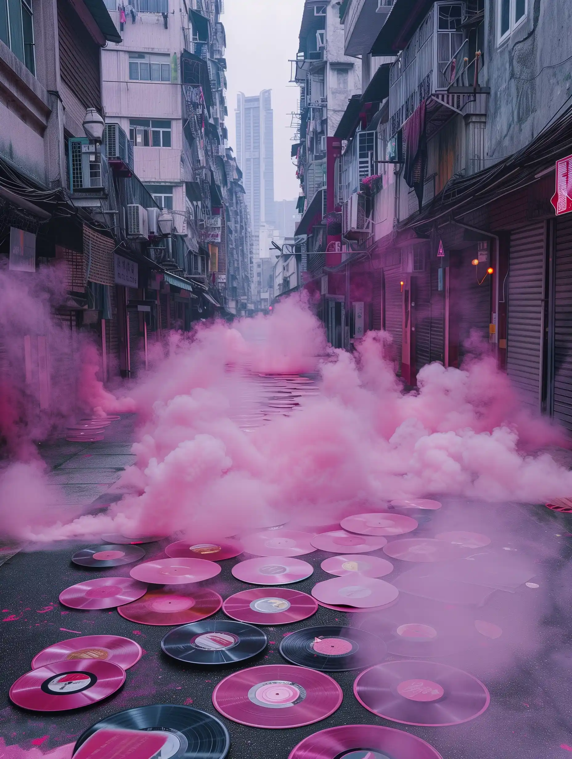 Guangzhou Streets Pink Smoke Midjourney 提示词生成效果