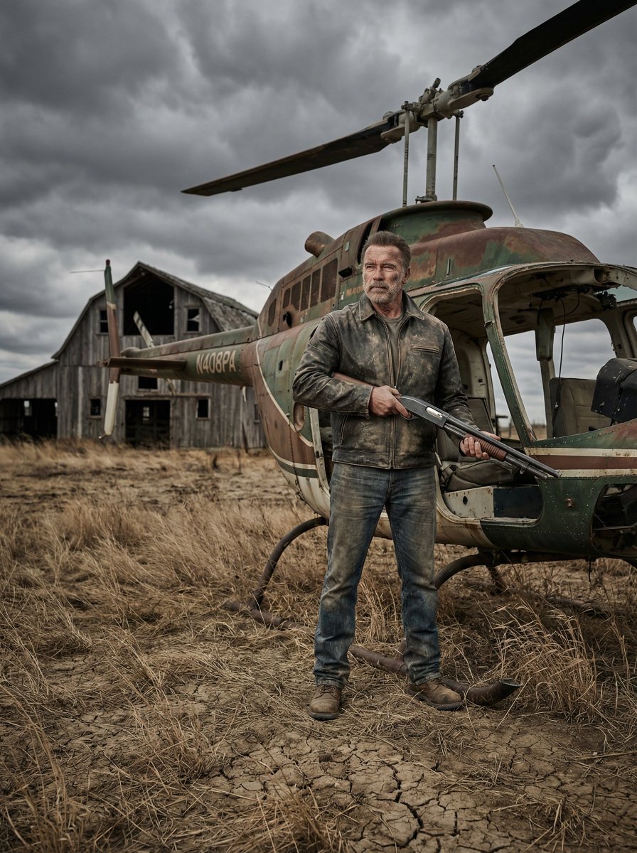 Arnold Schwarzenegger Rugged Post-Apocalyptic Portrait Nano Banana提示词