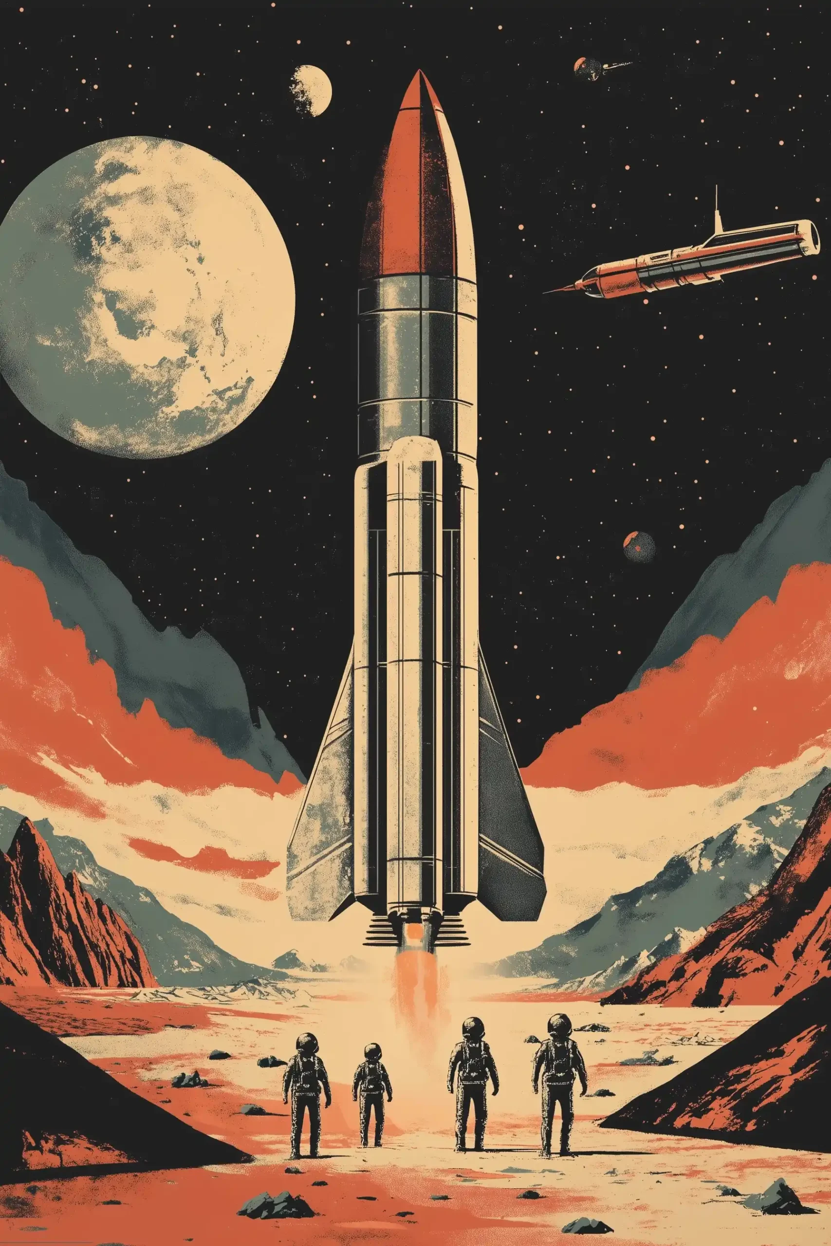 Retro Futurist Rocket Illustration Midjourney提示词