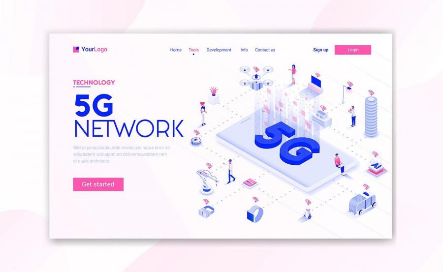 10款2.5D时尚高端5G高科技元素着陆页海报banner插画设计模板矢量素材打包下载
