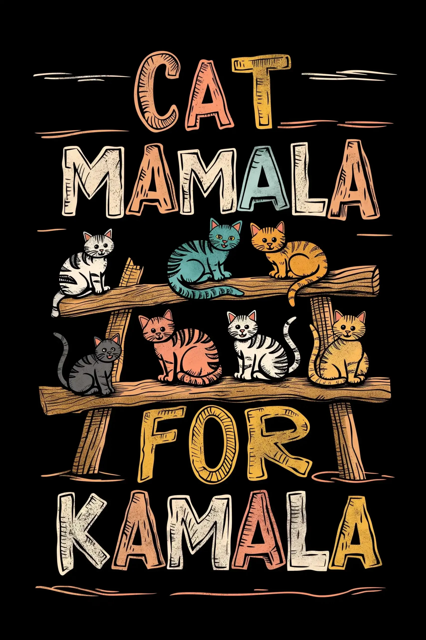 Colorful Cat Typography Vintage Midjourney提示词