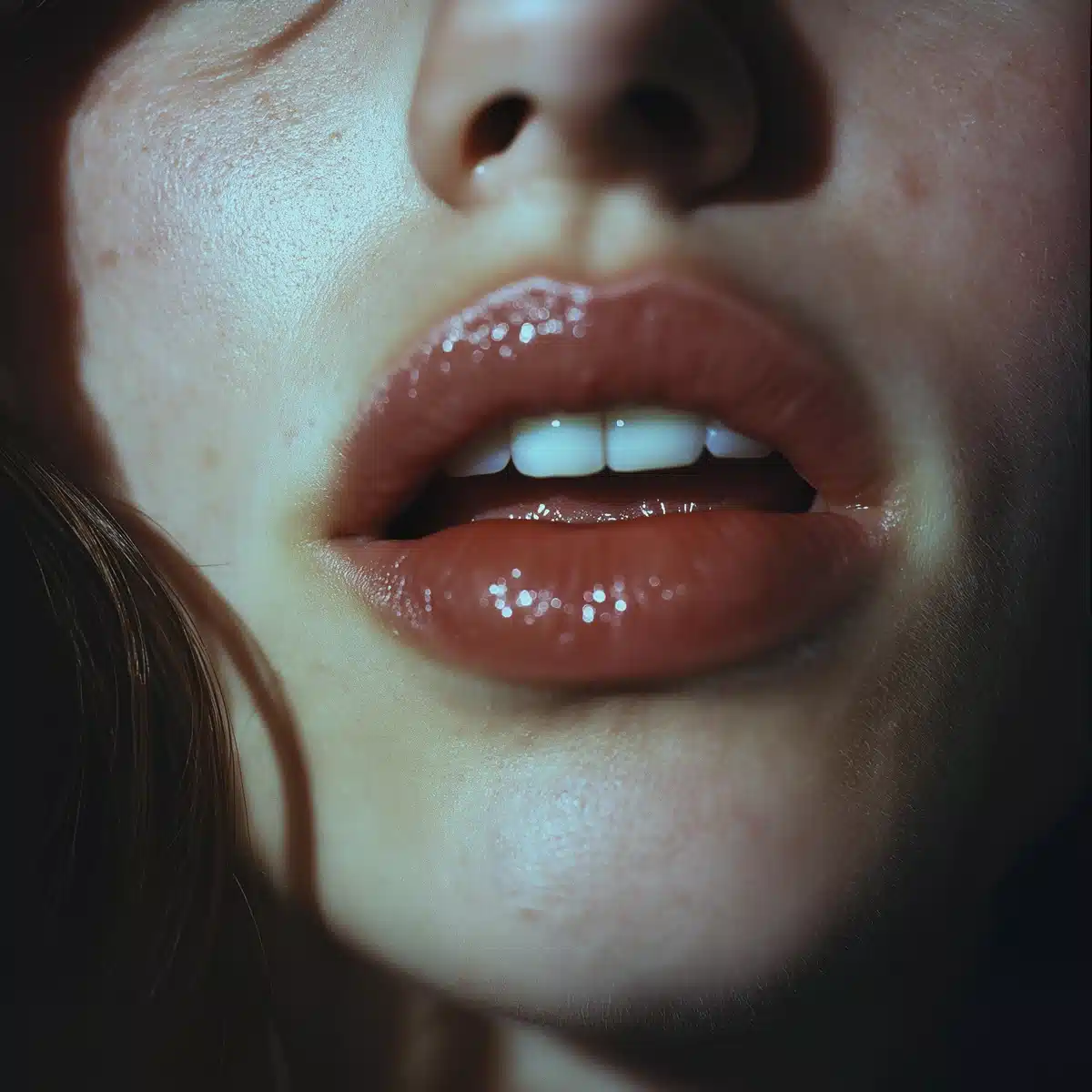 Frontal Close-Up of Lips Midjourney提示词