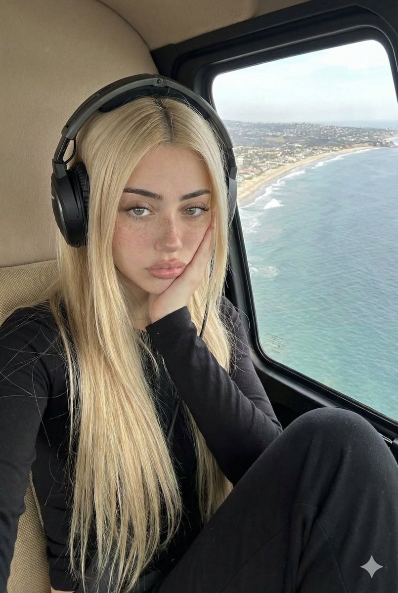 Woman in Helicopter with Ocean View | Photorealistic Portrait Nano Banana提示词