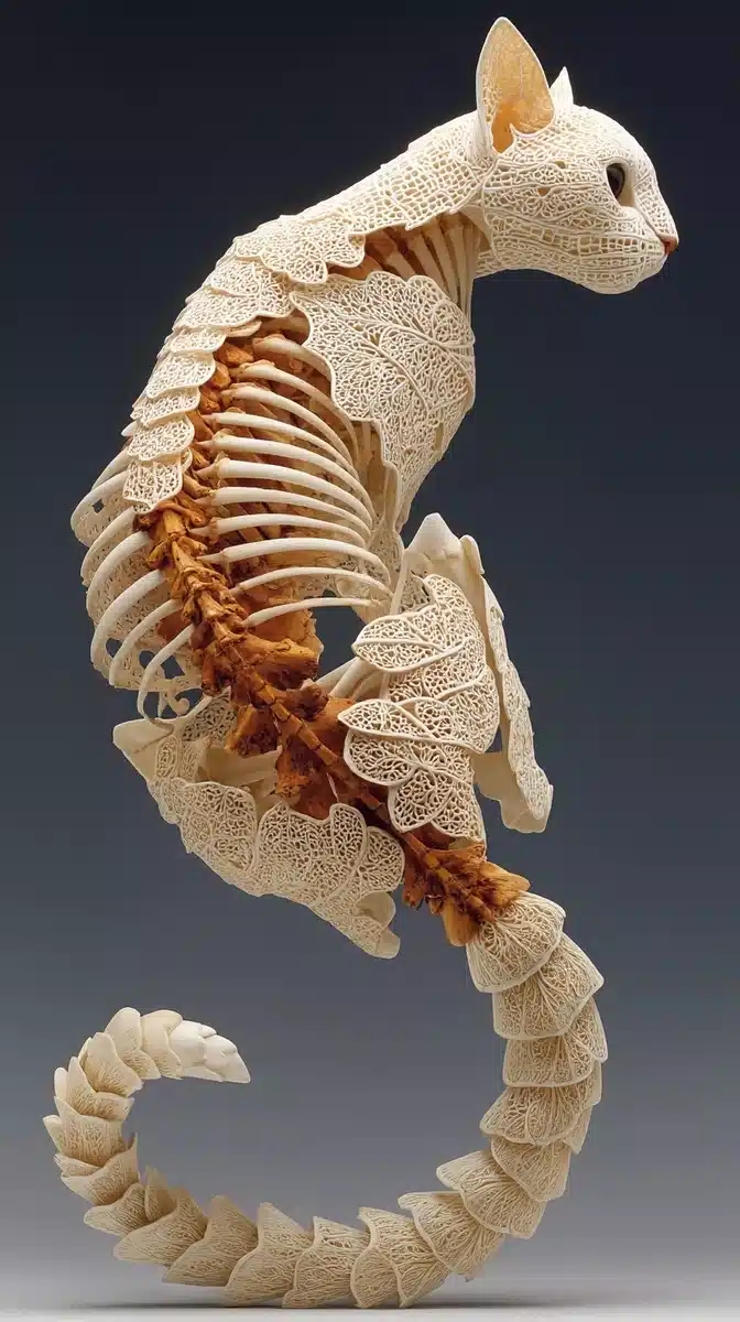 Porcelain Bone Cat Sculpture Midjourney提示词