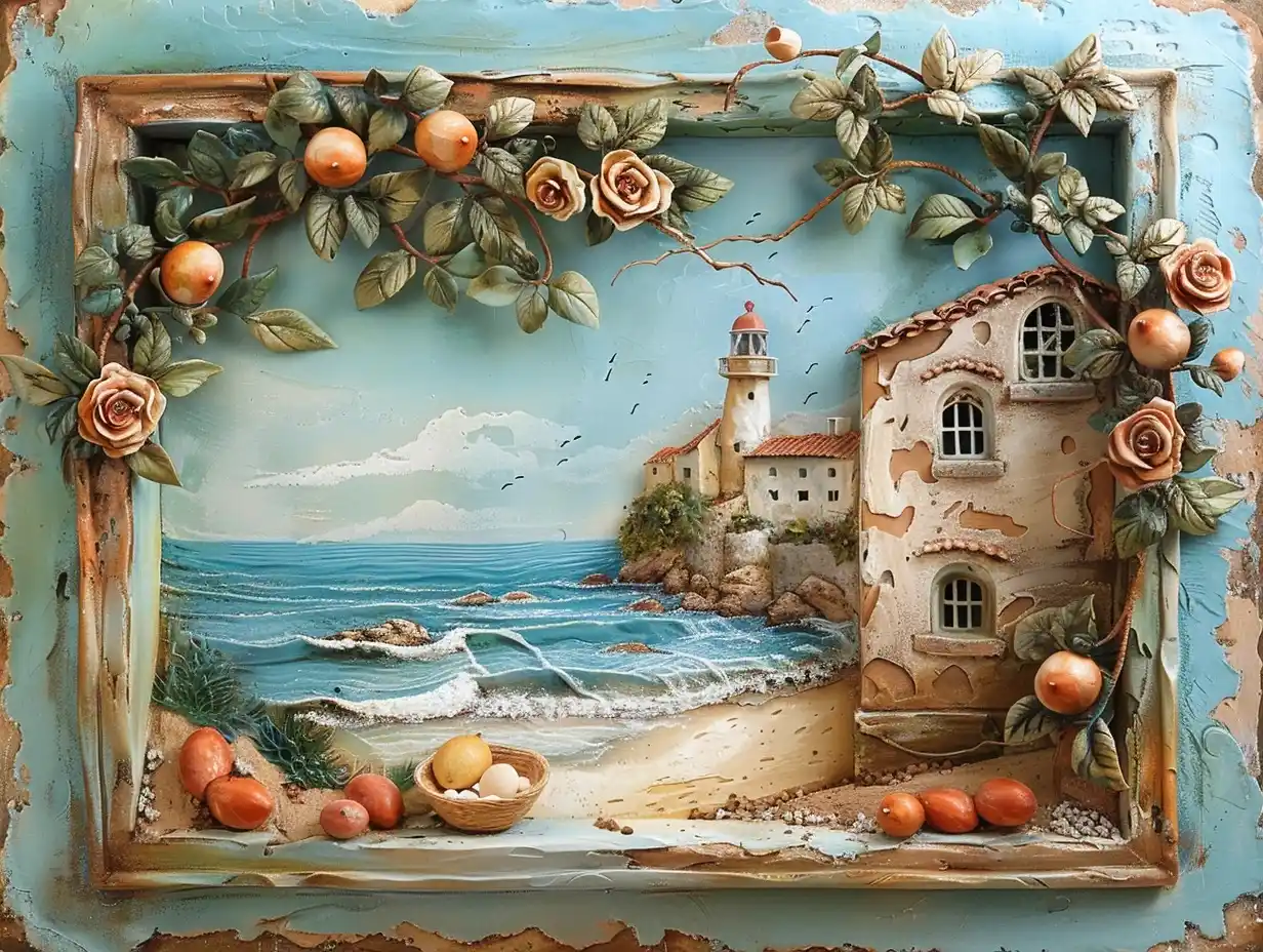 Clay Coastal Relief Art Midjourney提示词