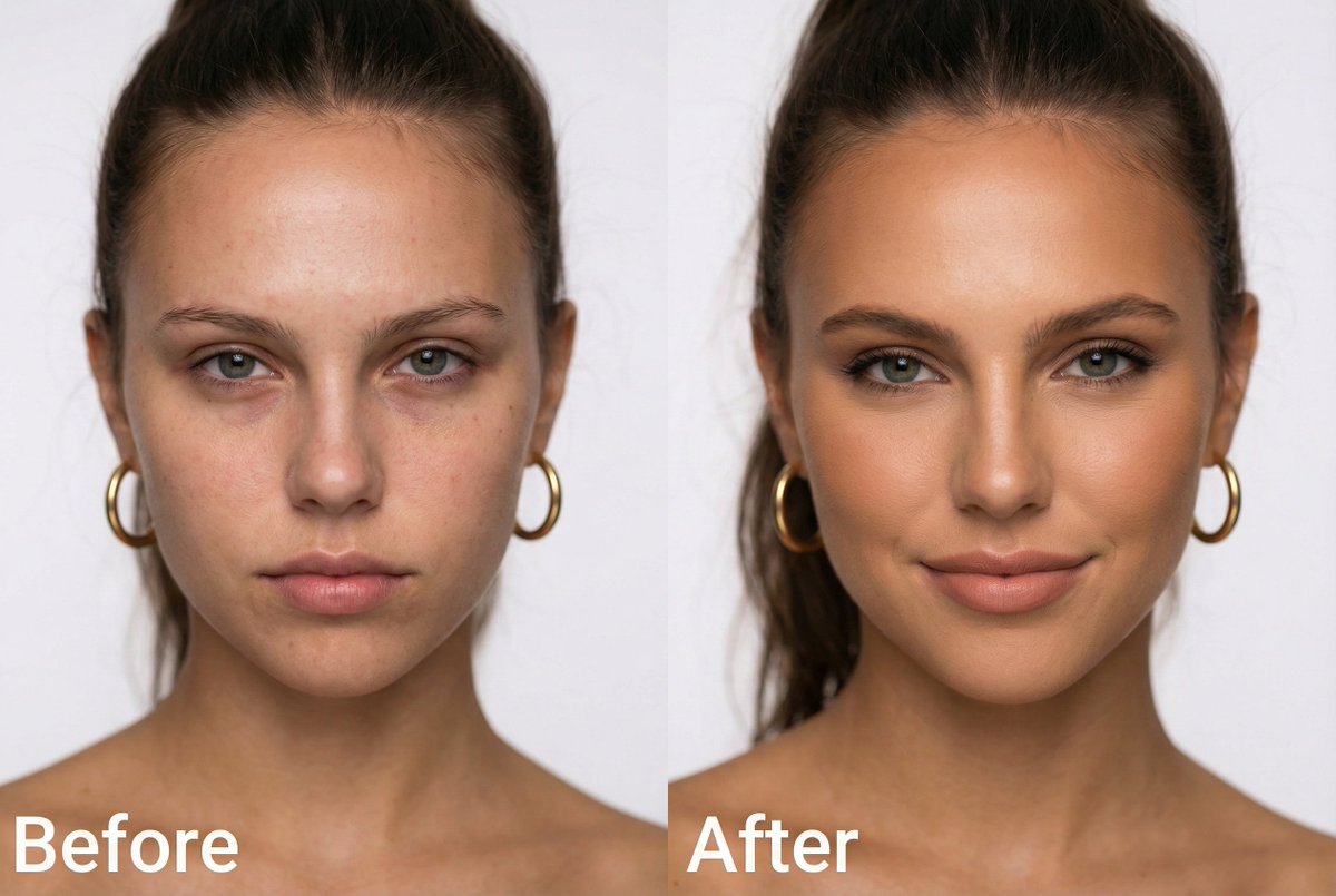 Woman Before & After Makeup | Beauty Transformation Nano Banana提示词