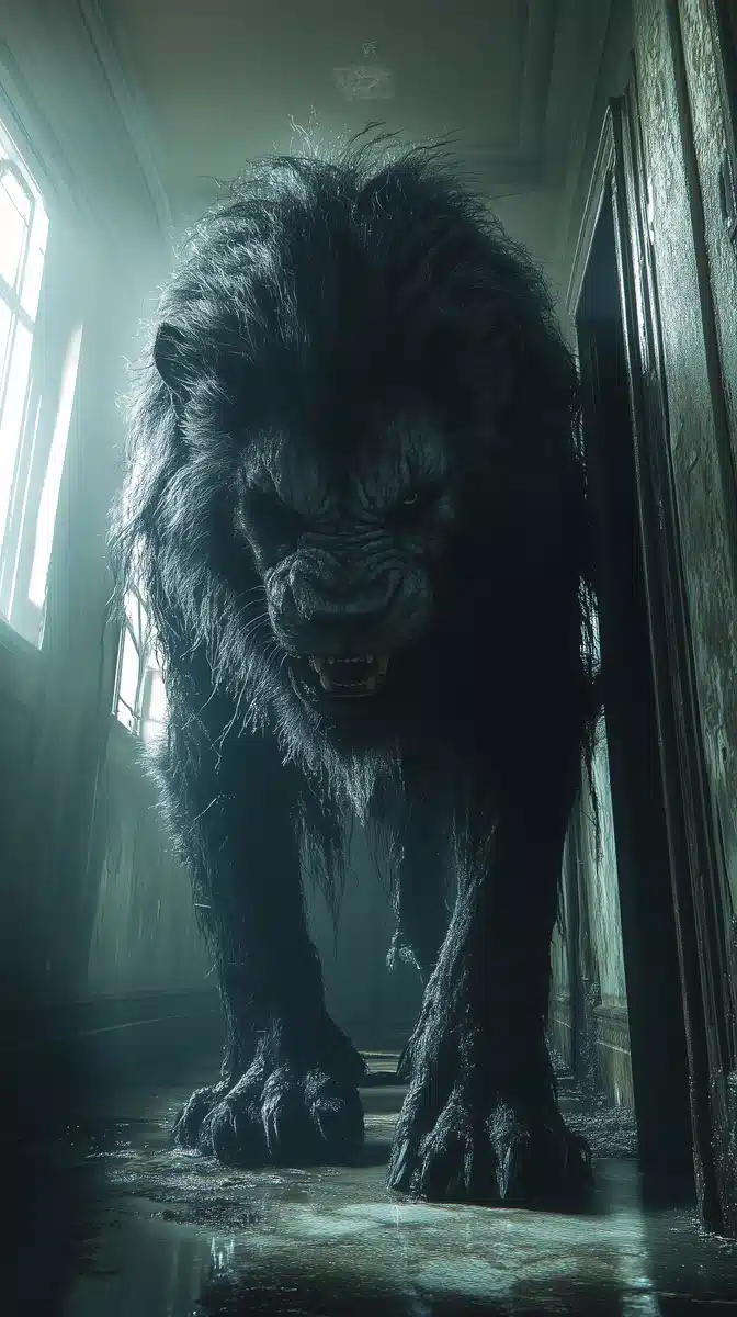 Distorted Lion Man in Shadows Midjourney提示词