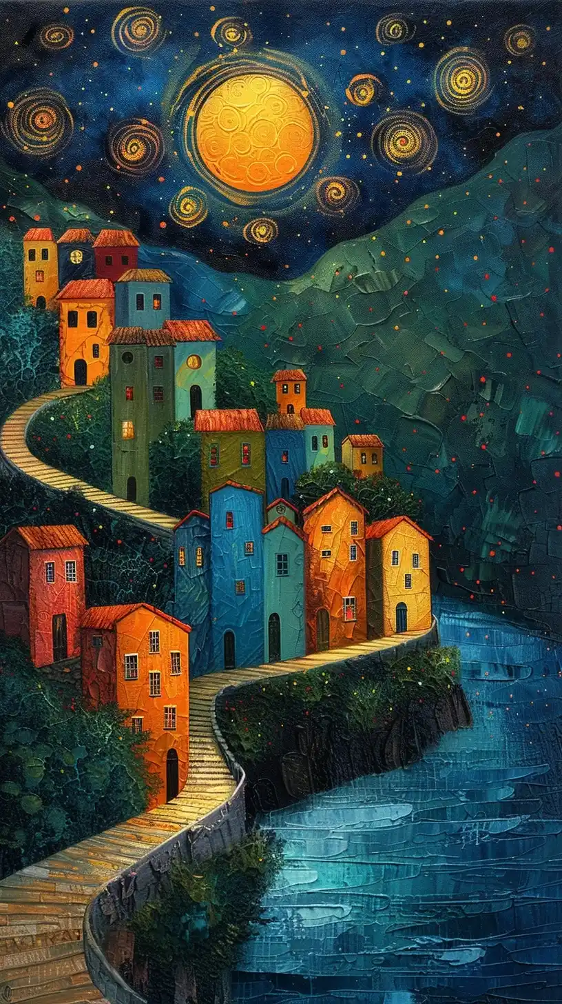 Starry Cityscape Van Gogh Midjourney提示词