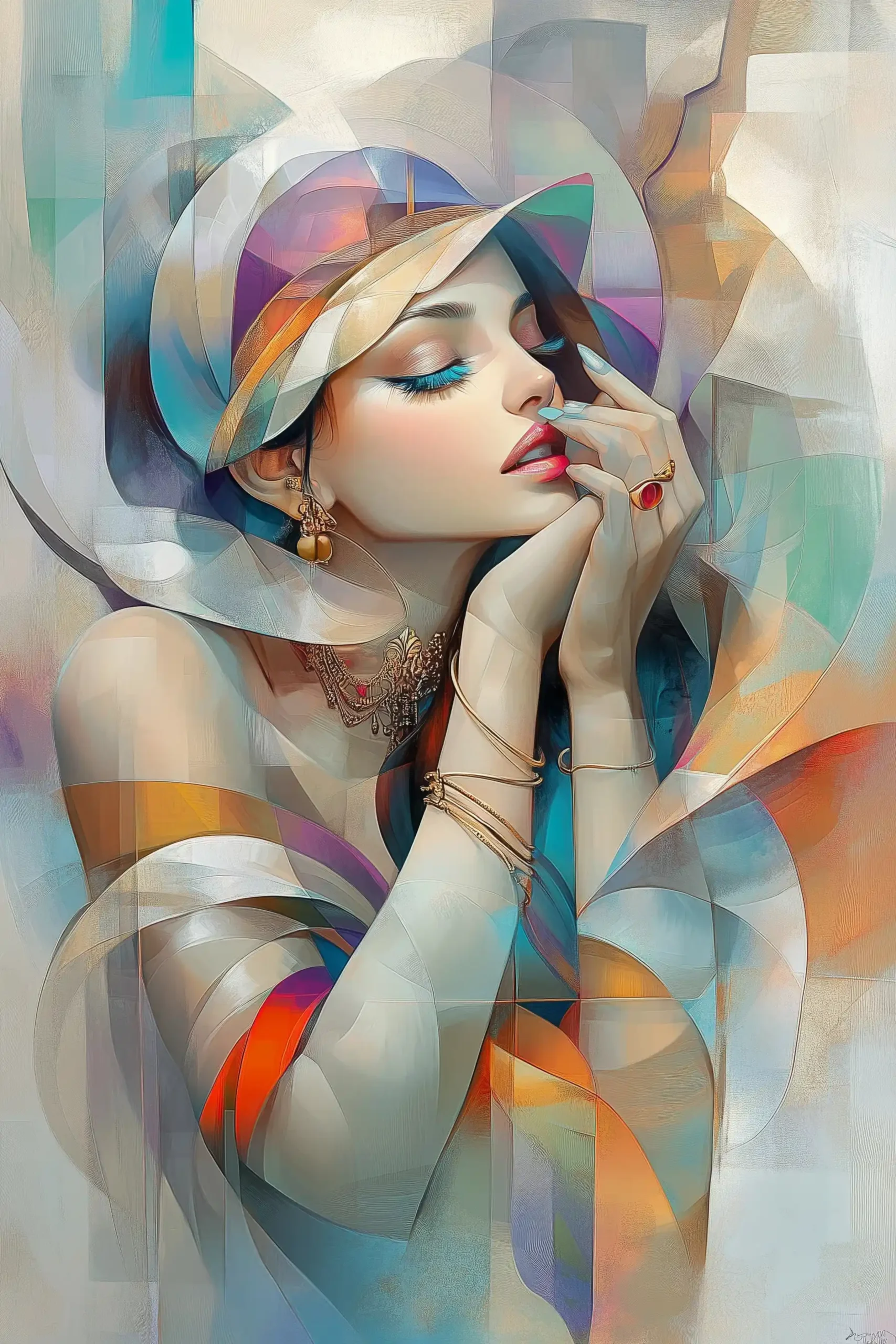 Cubist Indian Woman Art Midjourney提示词