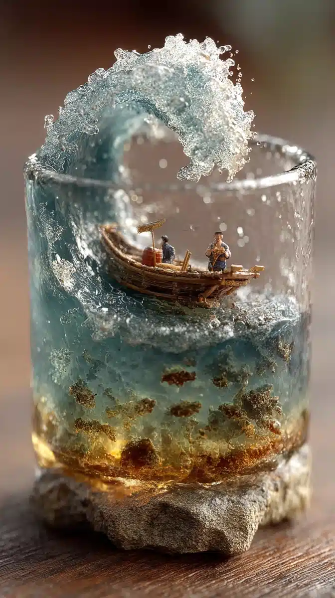 Hyperrealistic Soju Glass Wave Midjourney提示词