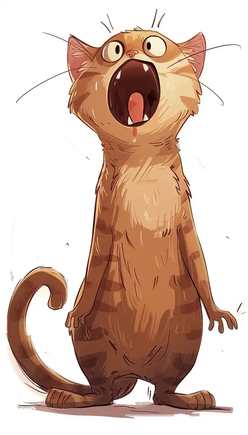 Cartoon Cat Screaming Pose Midjourney提示词