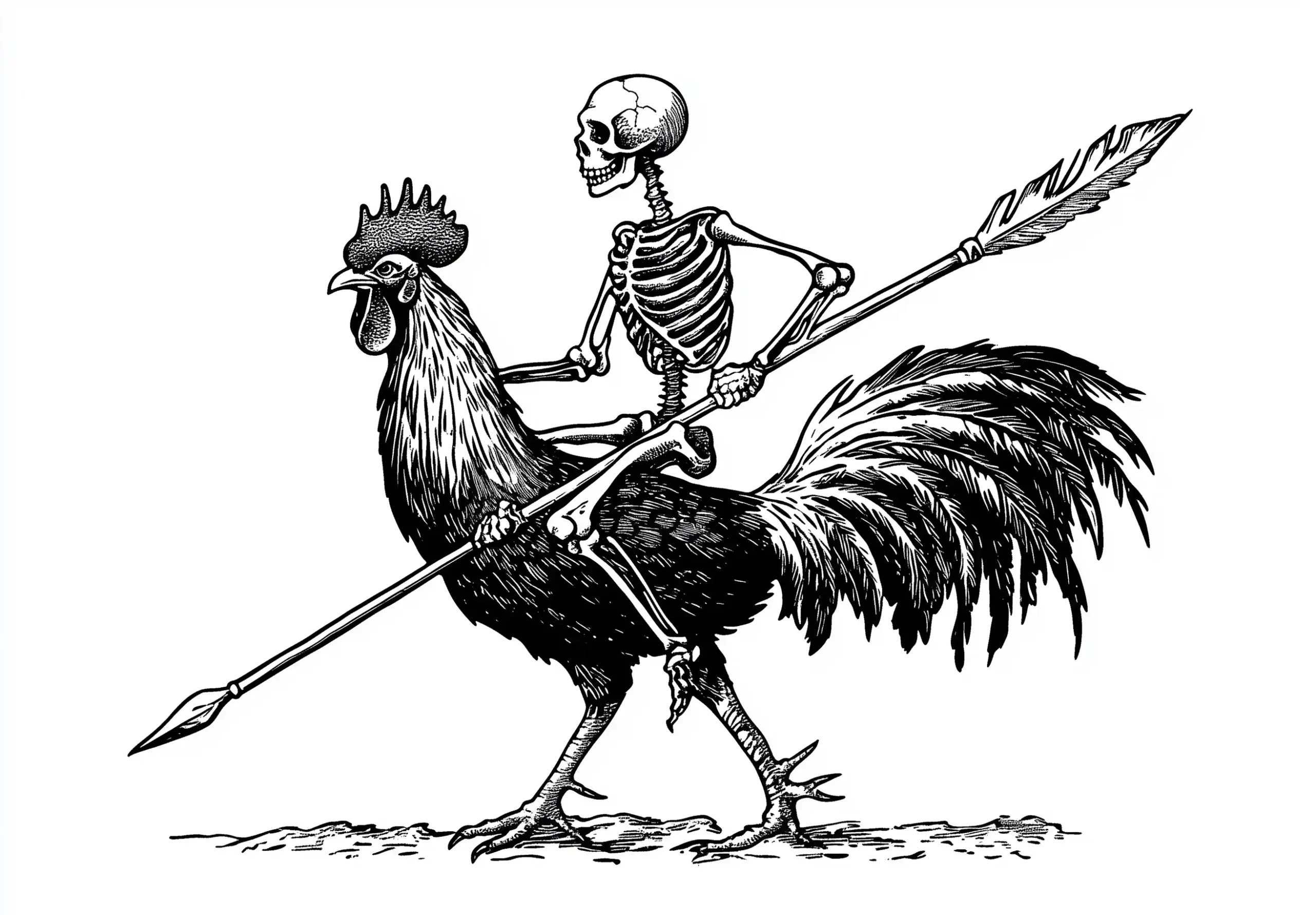Skeleton Rider on Rooster Midjourney提示词
