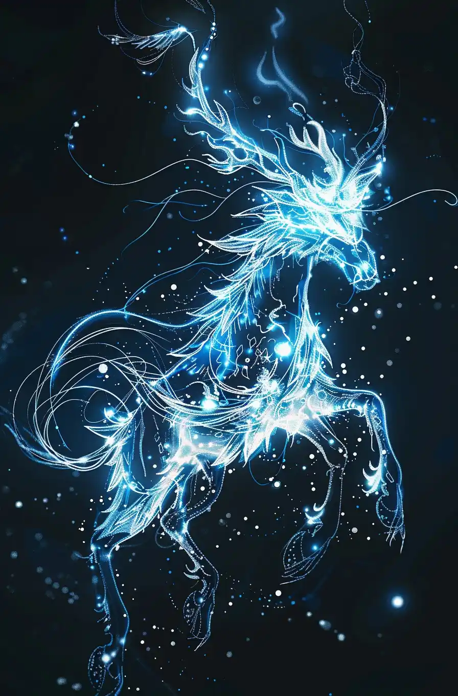 Digital Glowing Qilin Art Midjourney提示词