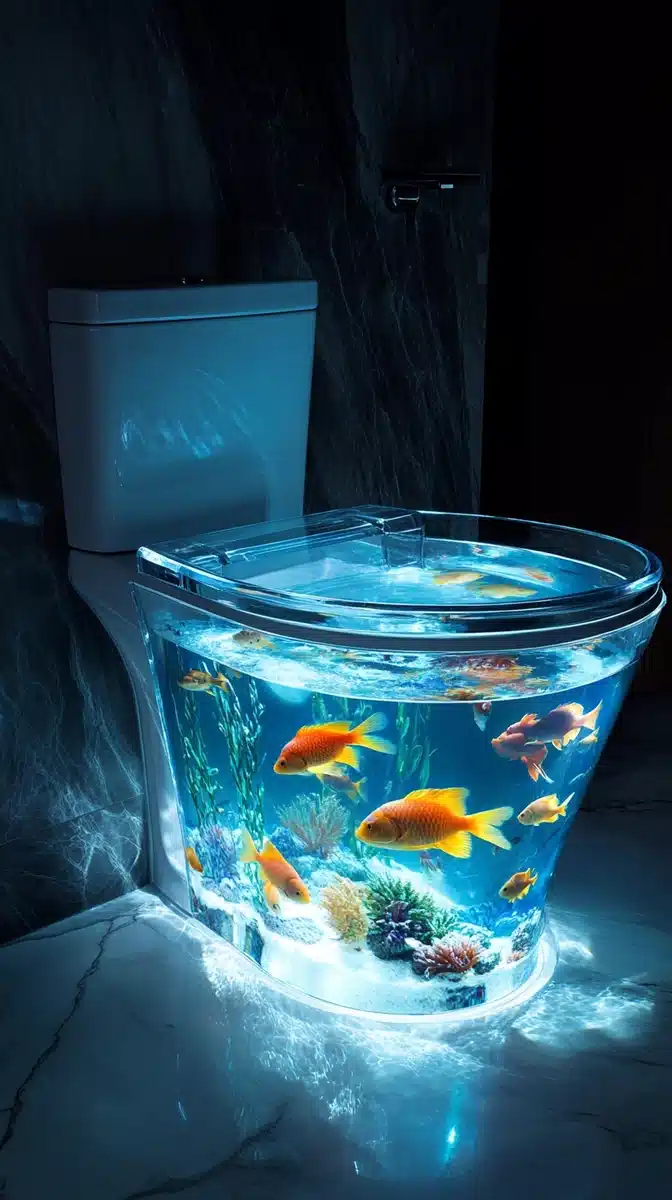 Transparent Fish Tank Toilet Midjourney提示词