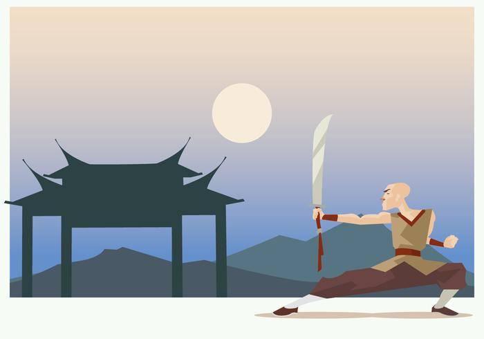 与剑传染媒介的少林和尚执行的武术