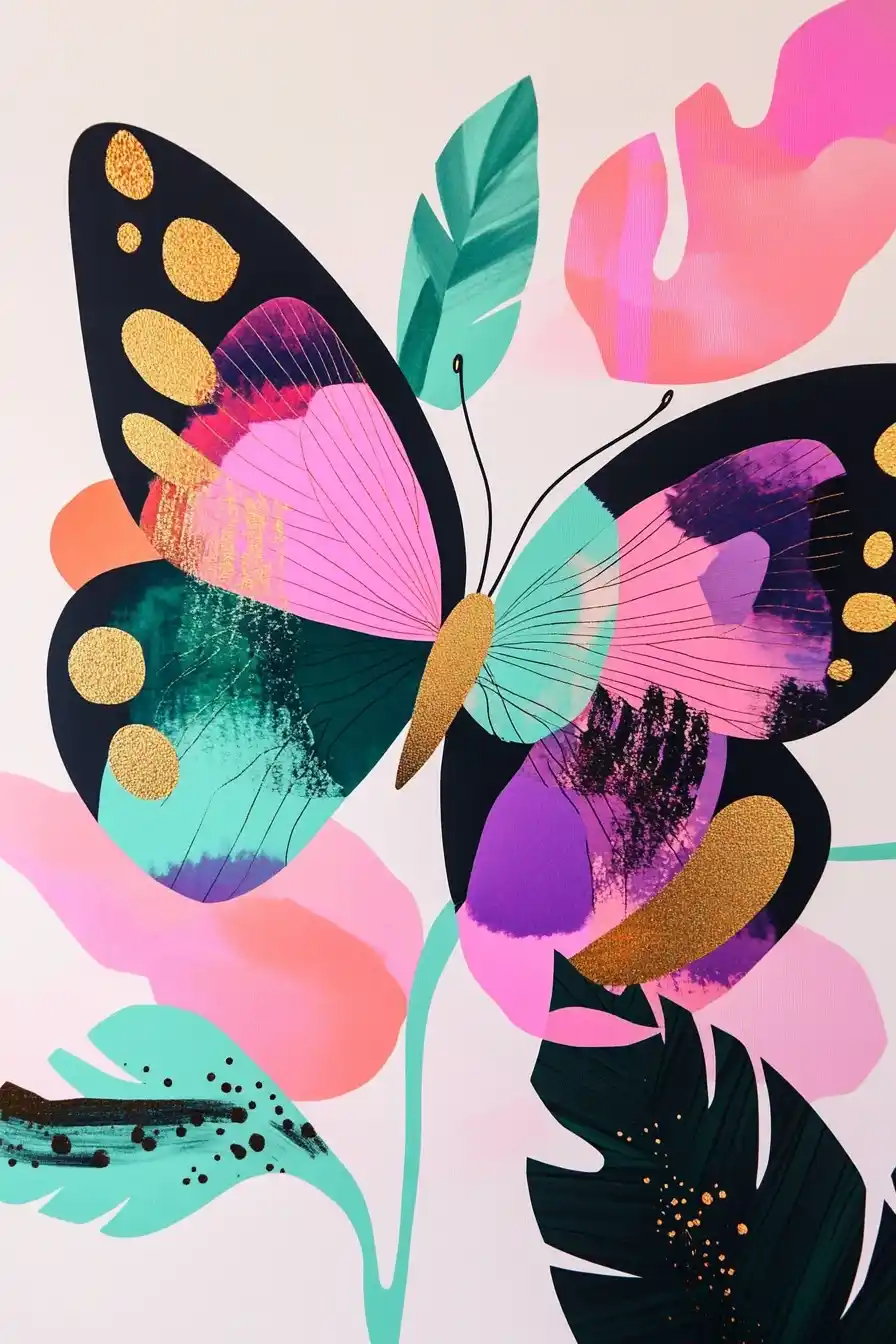 Gold Foil Origami Butterflies Midjourney提示词