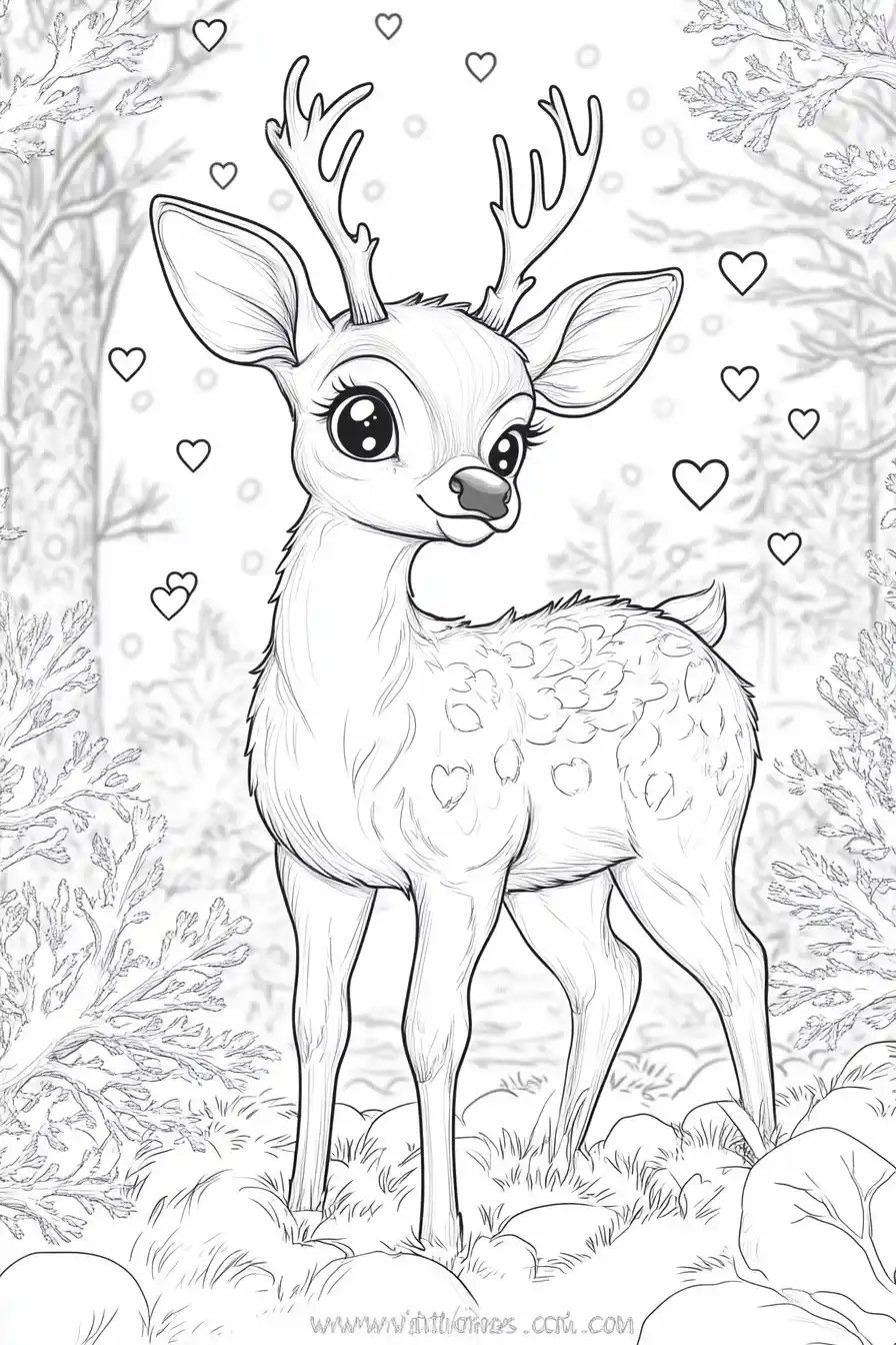 Kawaii Deer in Snow Midjourney提示词