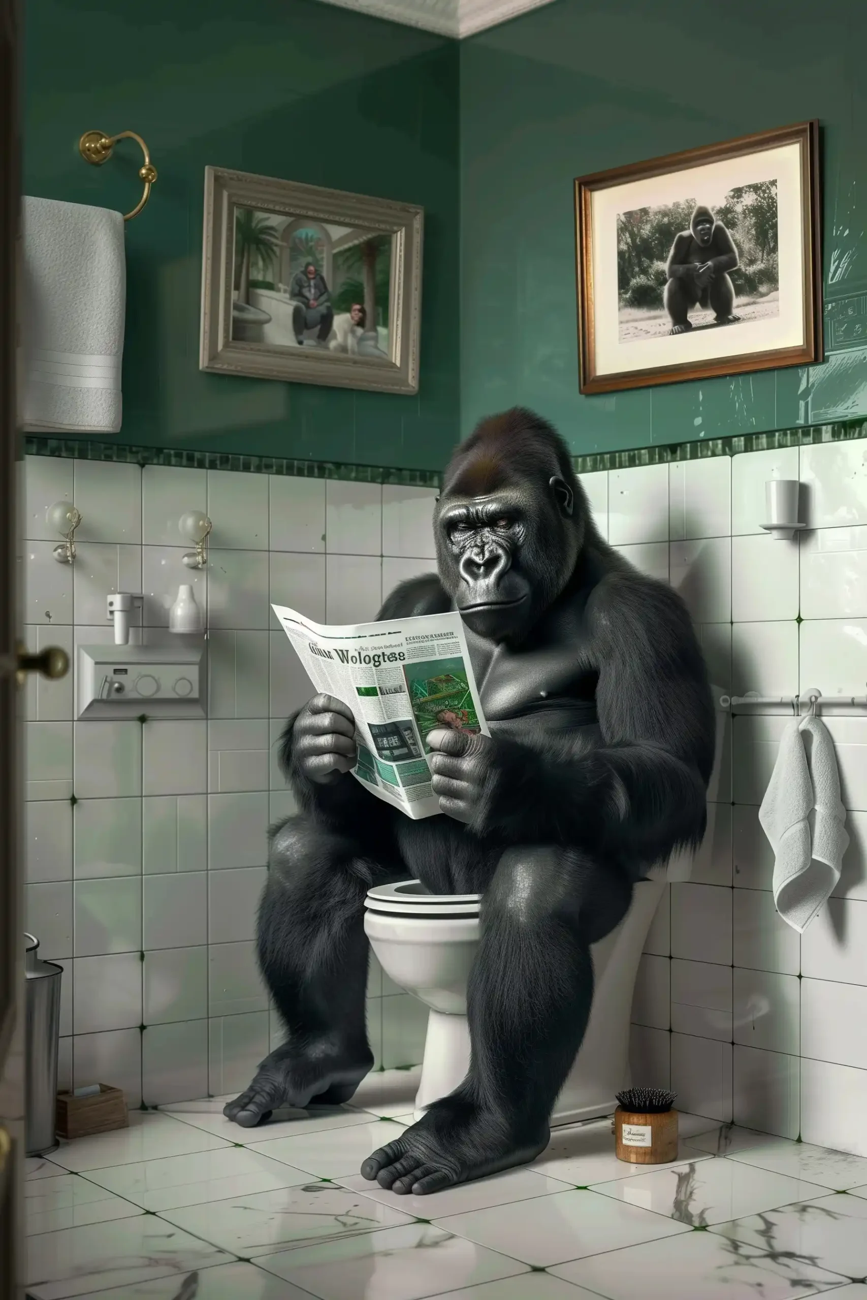 Gorilla in Luxe Bathroom Midjourney提示词