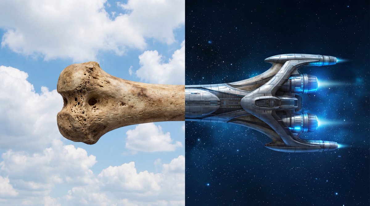 Evolution of Technology: Bone to Spaceship Conceptual Art Nano Banana提示词