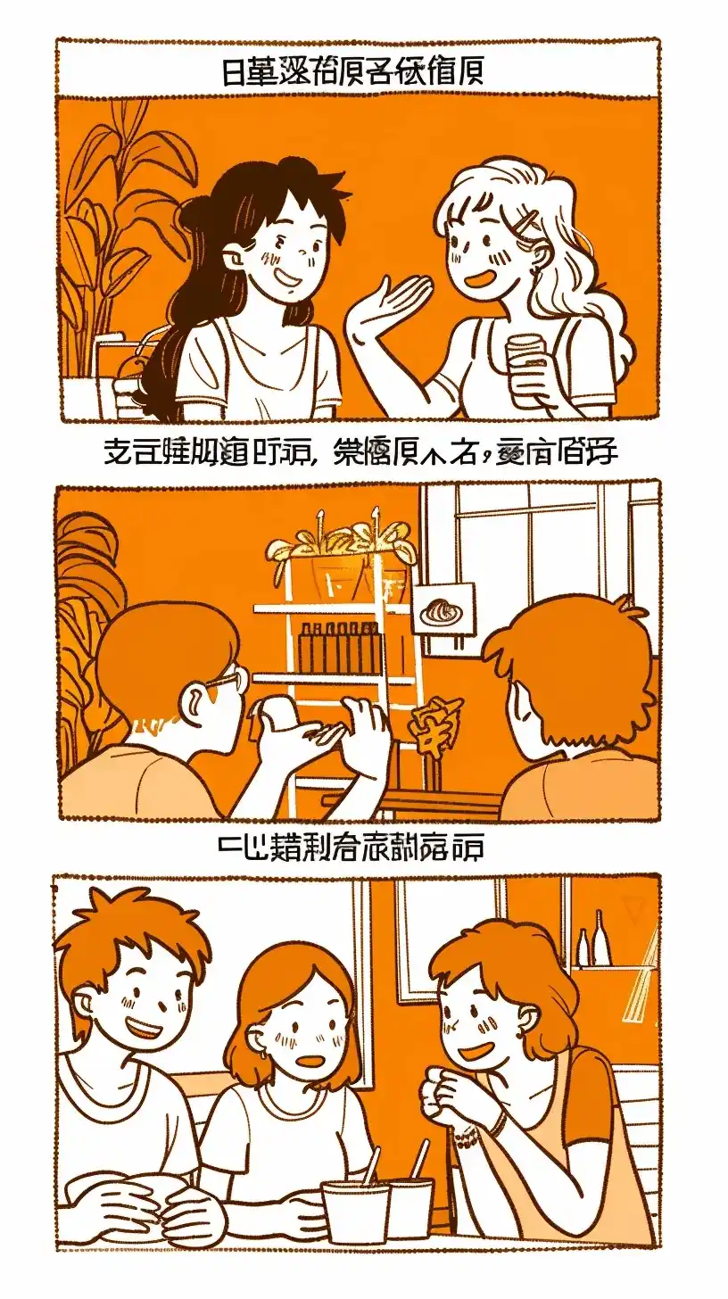 Flat Chatting Trio Panels Midjourney提示词