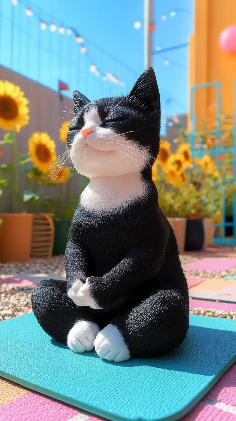 Tuxedo Cat Yoga Photography Midjourney 提示词生成效果