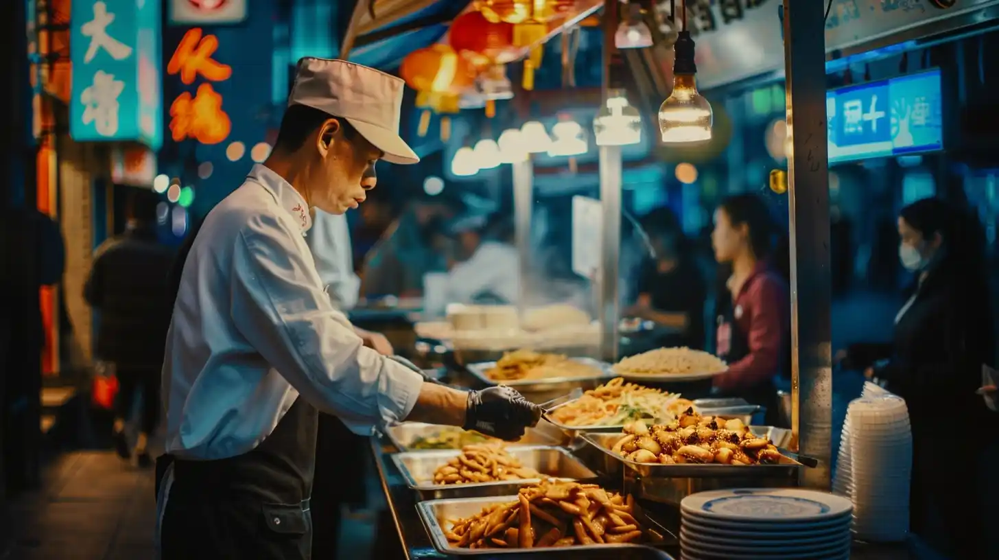 Tax Officers Inspecting Food Street Midjourney提示词