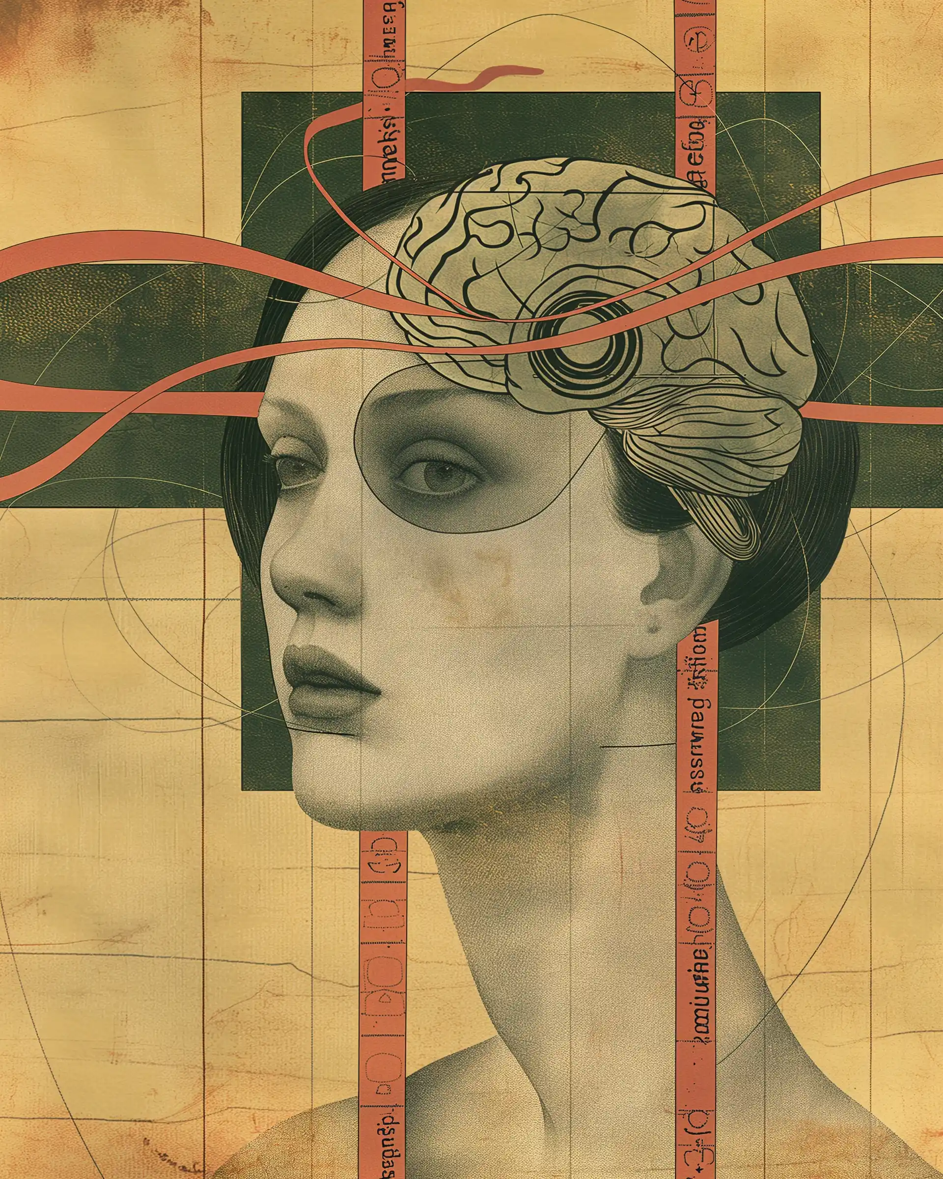 Brain Illustration with Ribbons Midjourney提示词