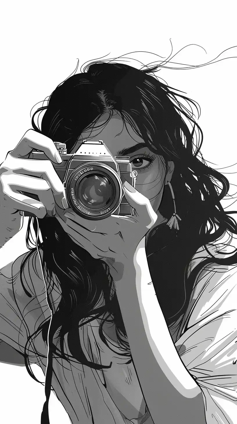 Graphic Indian Girl with Camera Midjourney提示词