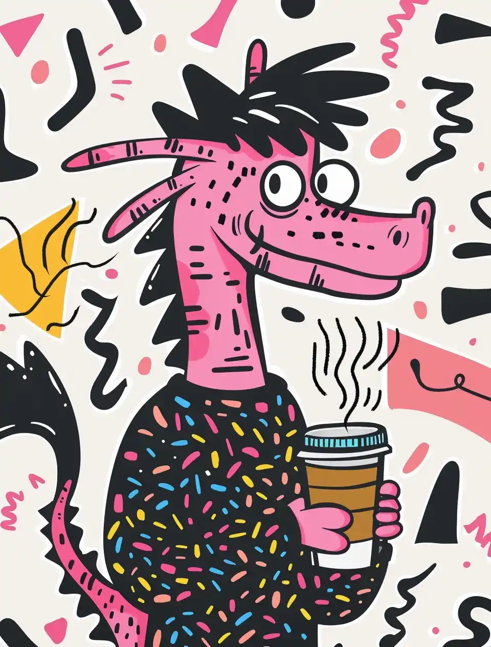 Doodle Dragon Coffee iPhone Midjourney提示词