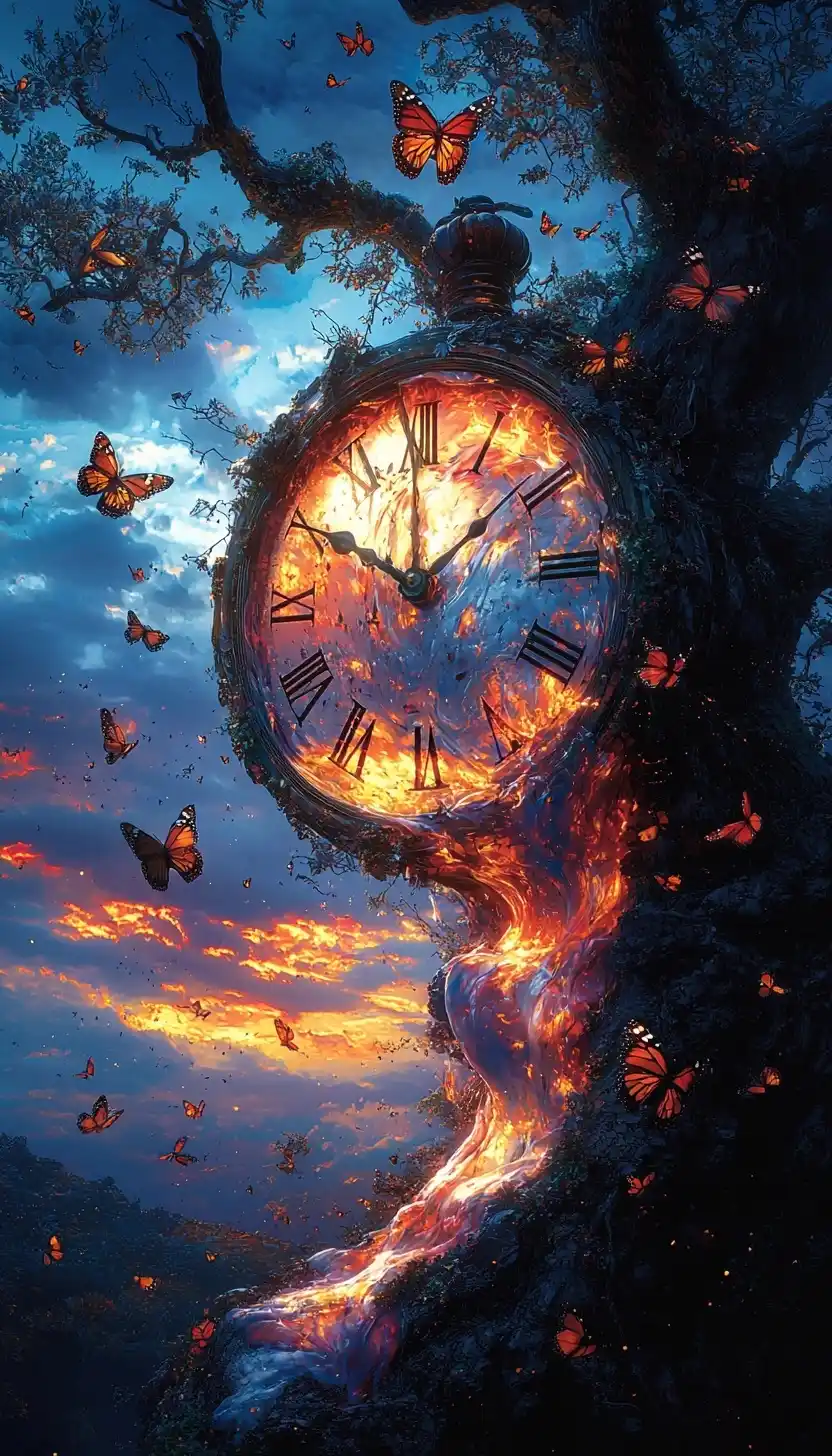 Surreal Melting Clock Scene Midjourney提示词