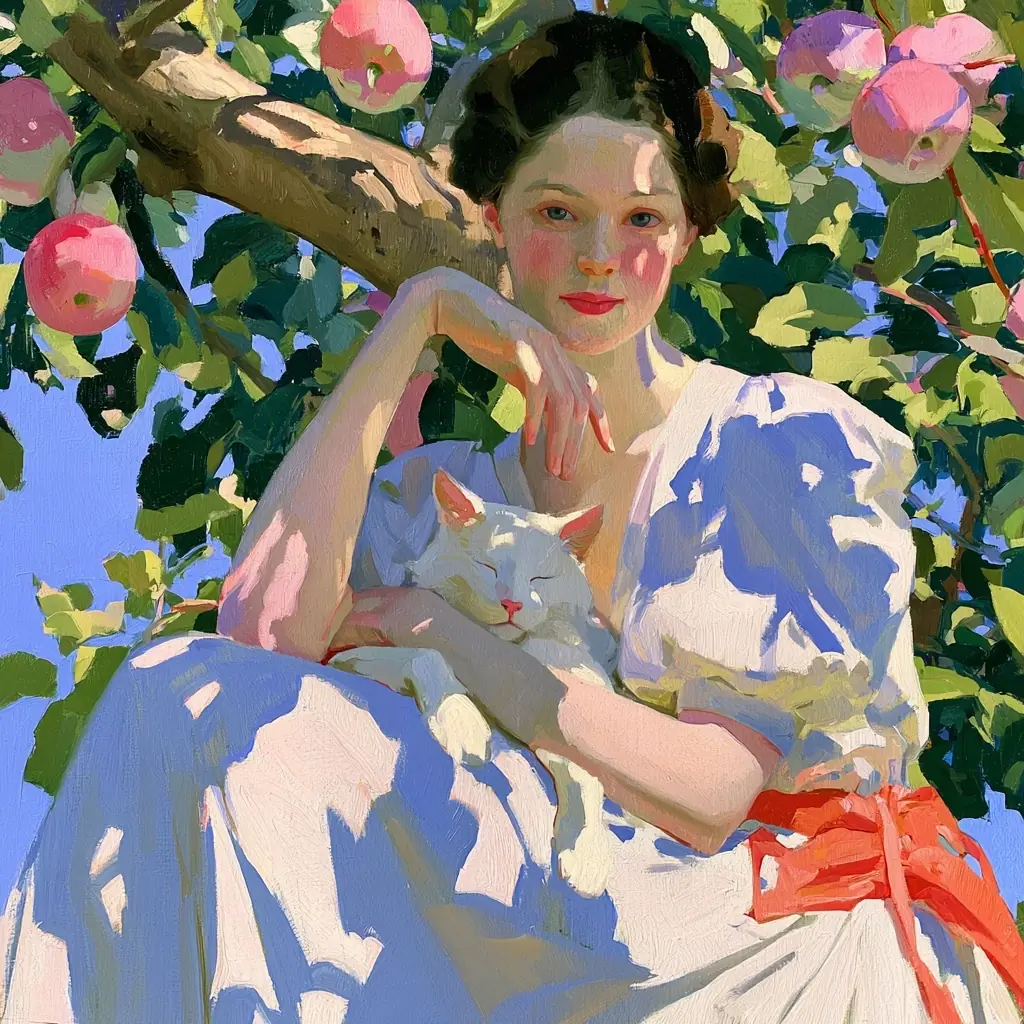 Woman Under Apple Tree Midjourney提示词