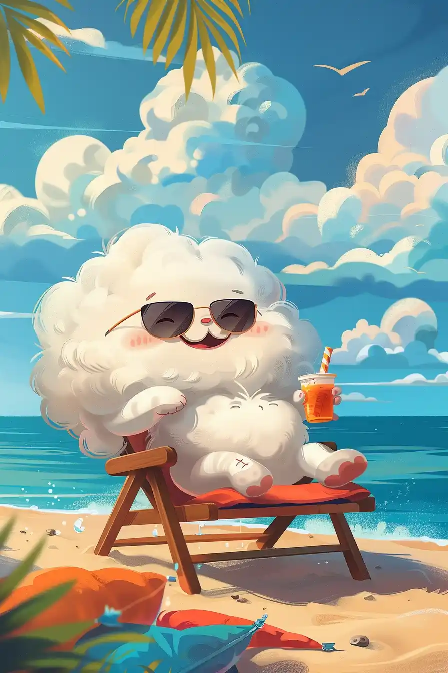 Anthro Cloud Sunbathing Midjourney提示词