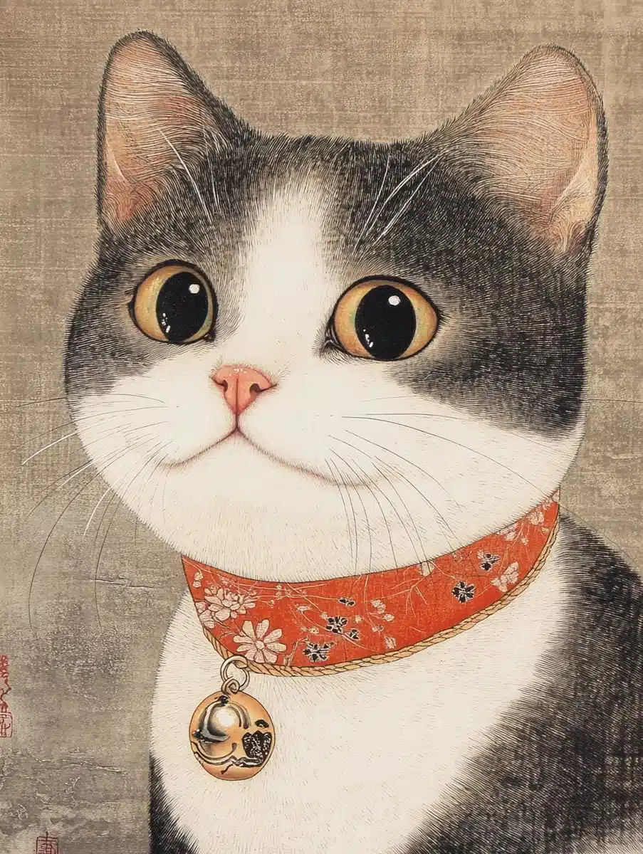 Jewelry Cat in Ukiyoe Midjourney提示词
