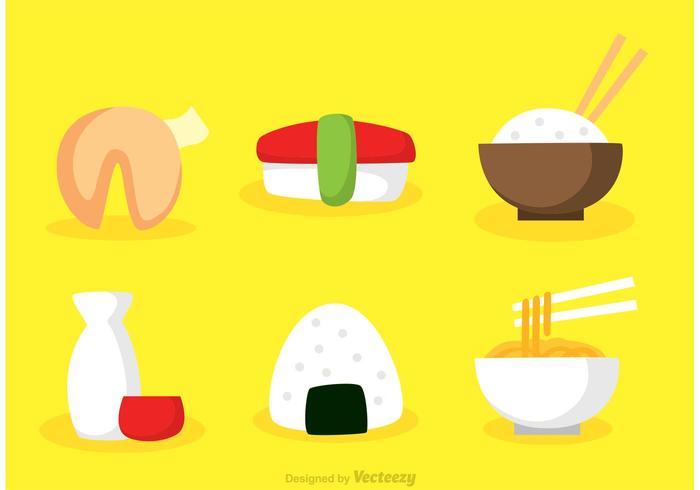 矢量亚洲食品平面图标