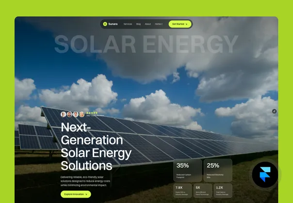 太阳能能源公司Framer模板（Sunara），Solar Energy Framer Template