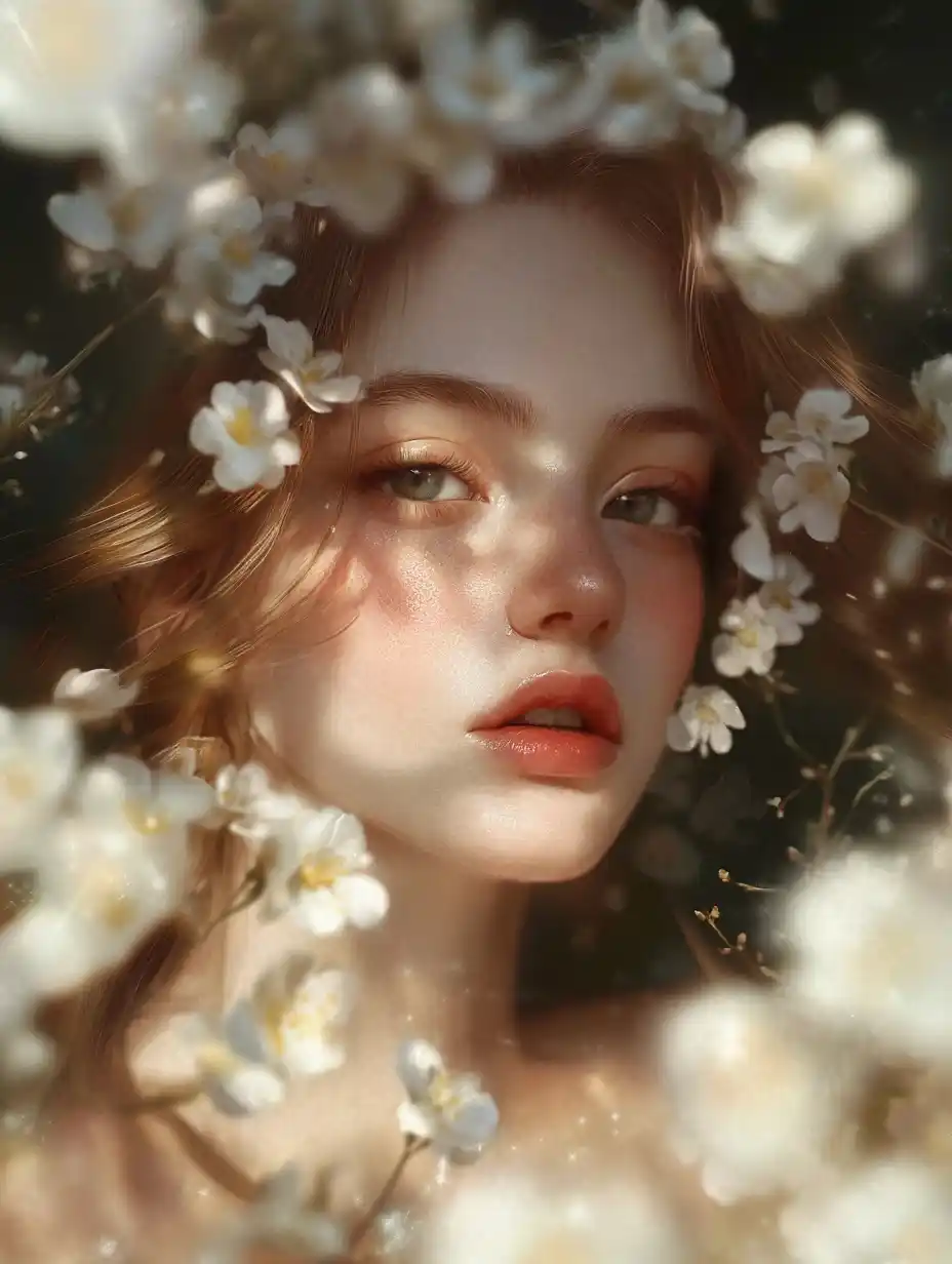 Baroque Portrait with Flowers Midjourney提示词