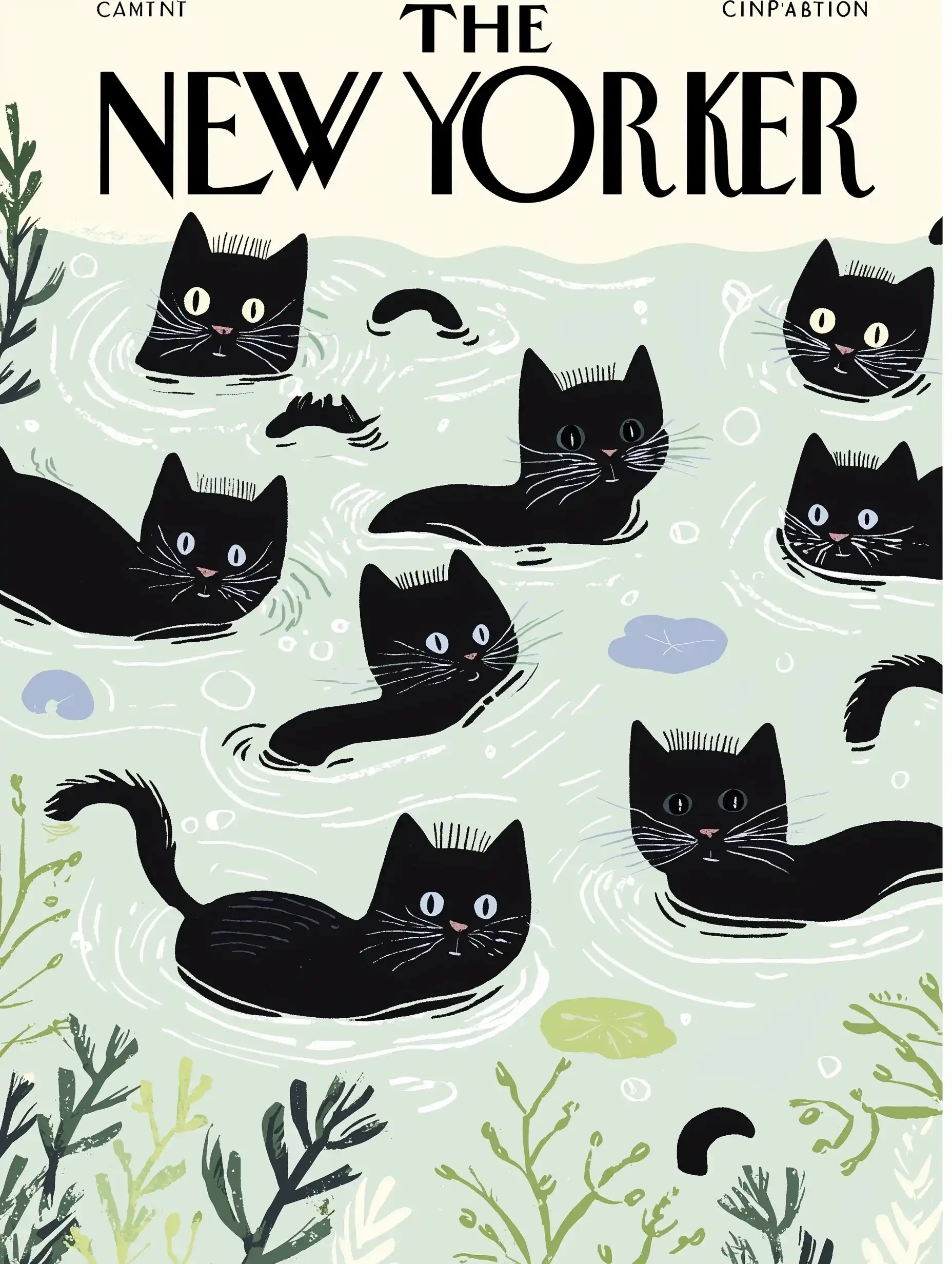 Minimalist Cats in Pond Midjourney提示词