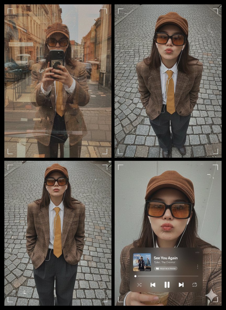 Chic Street Style: Woman in Brown Blazer & Yellow Tie Nano Banana提示词