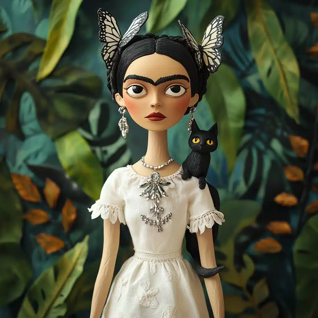 Whimsical Frida Puppet Animation Midjourney提示词