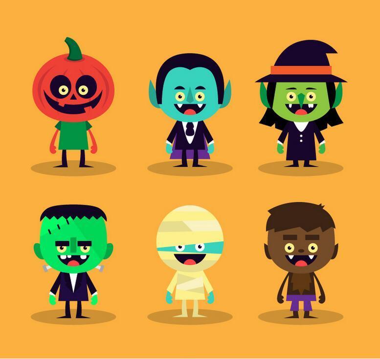 6款卡通万圣节角色矢量素材