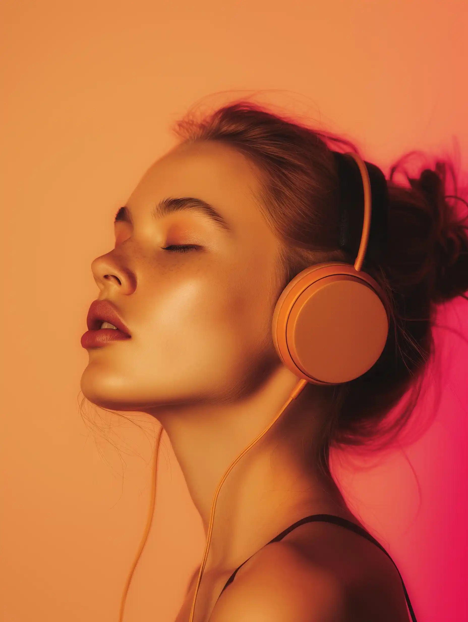 Realistic Woman Listening Music Midjourney提示词